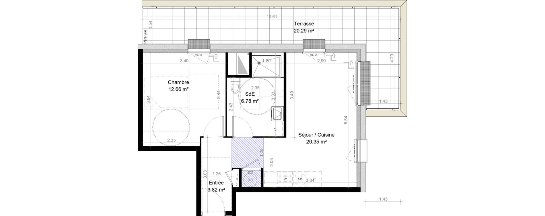 Appartement T2 de 43,61 m2 &agrave; Carpiquet Centre