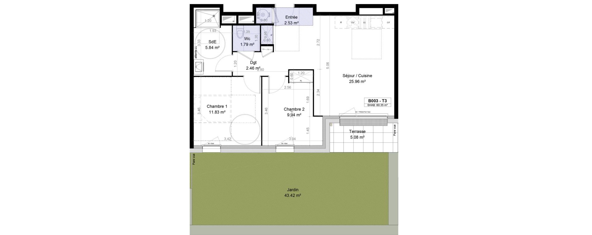 Appartement T3 de 60,35 m2 &agrave; Carpiquet Centre