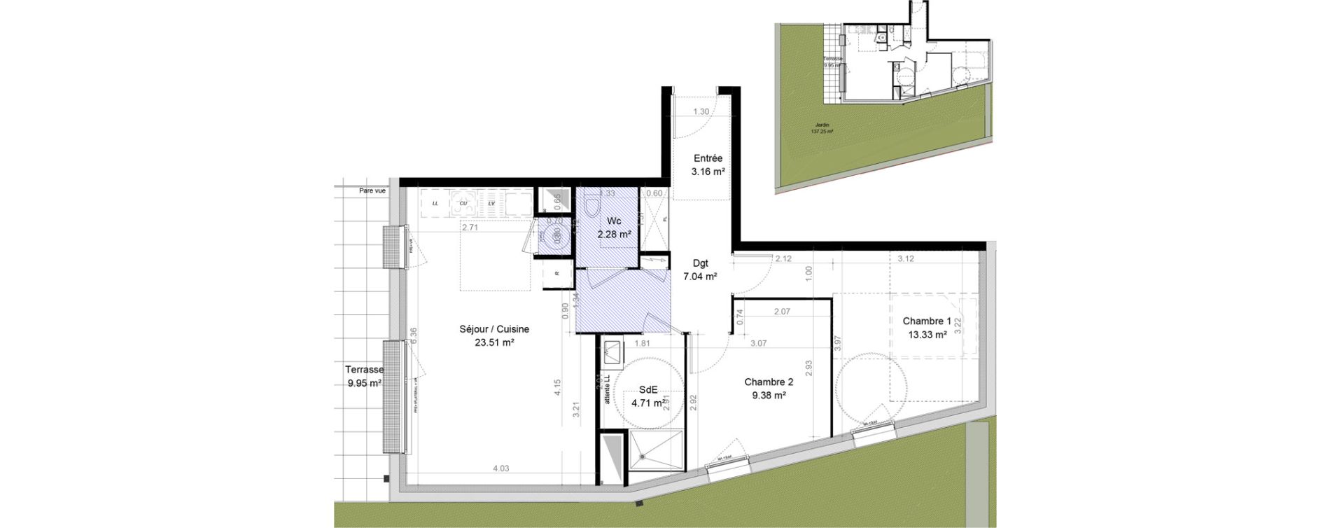 Appartement T3 de 63,41 m2 &agrave; Carpiquet Centre