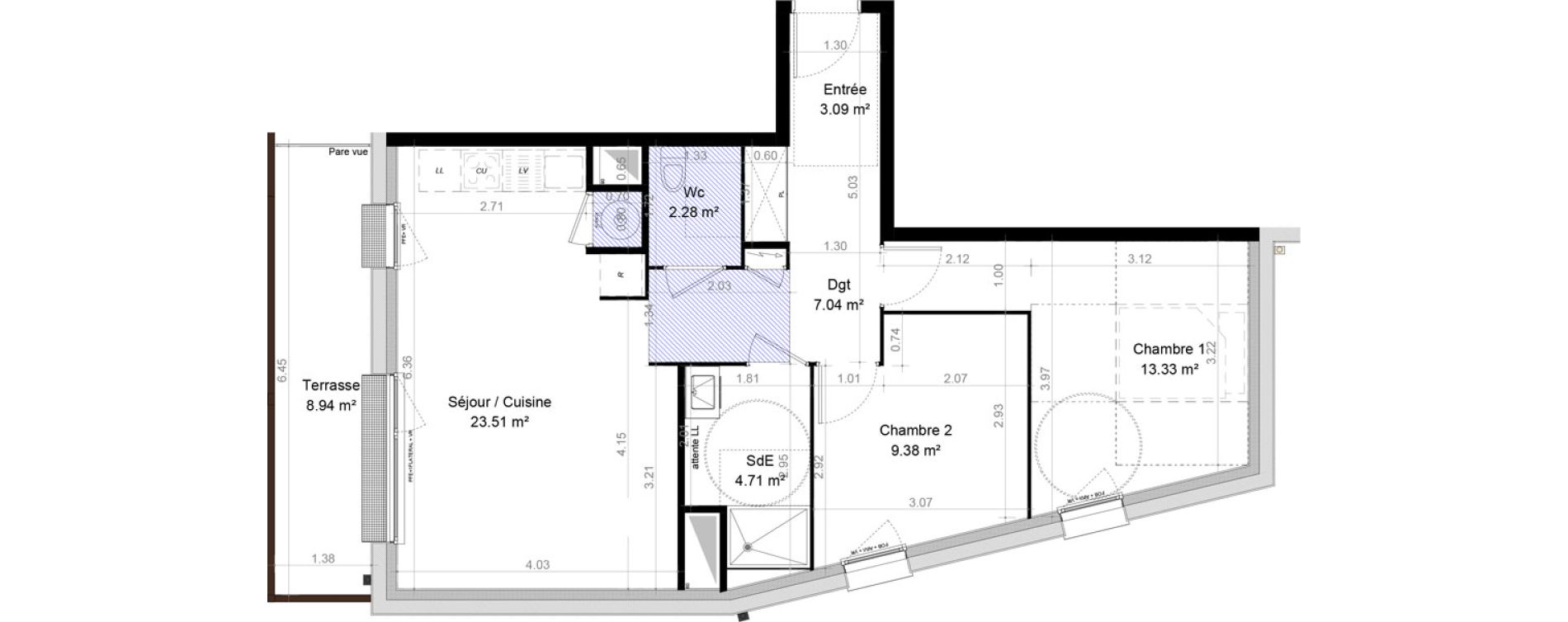 Appartement T3 de 63,34 m2 &agrave; Carpiquet Centre