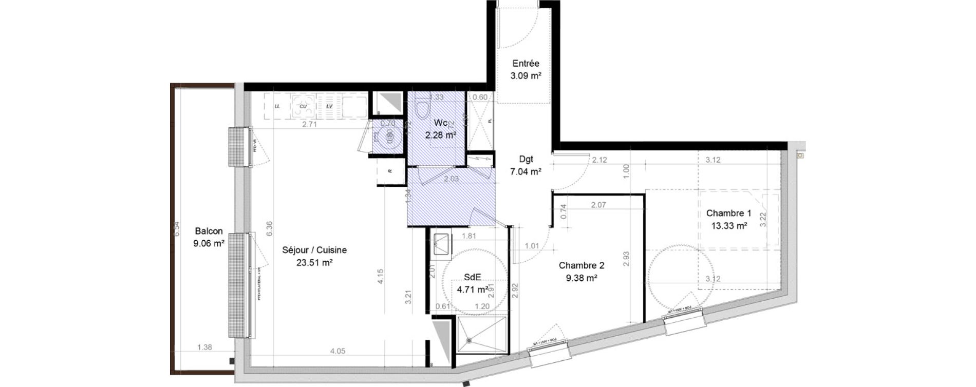 Appartement T3 de 63,34 m2 &agrave; Carpiquet Centre