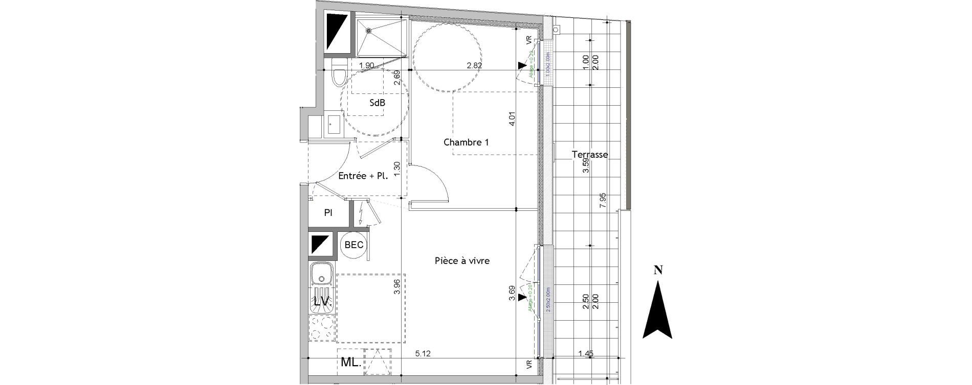 Appartement T2 de 37,59 m2 &agrave; Carpiquet Centre