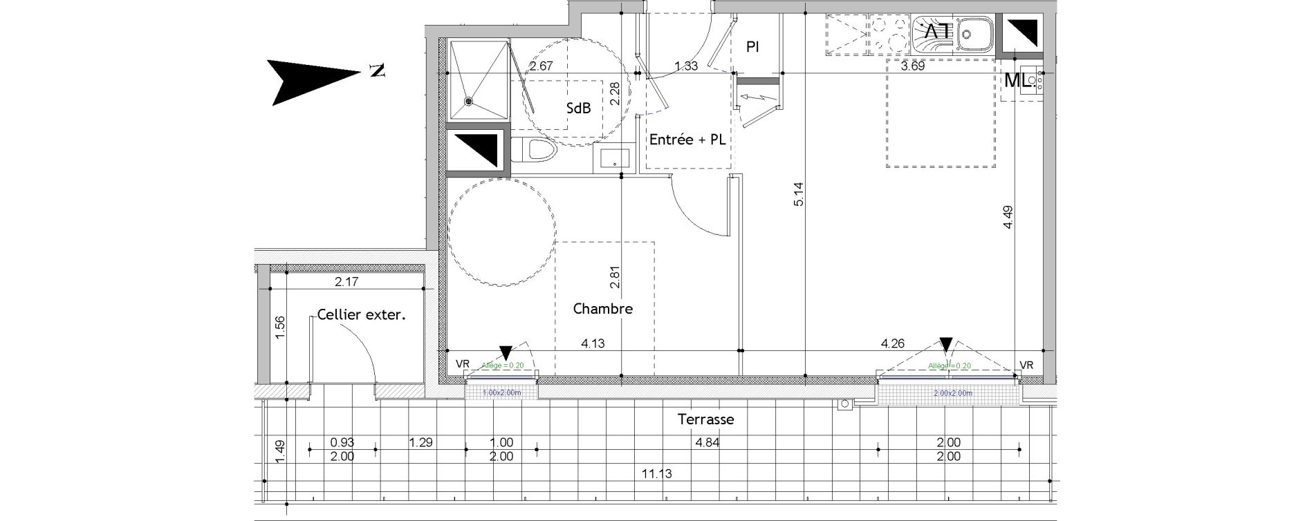 Appartement T2 de 40,83 m2 &agrave; Carpiquet Centre