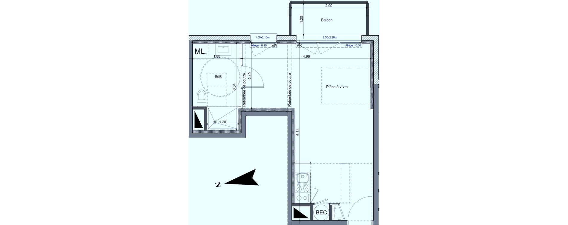 Appartement T1 de 30,54 m2 &agrave; Carpiquet Centre
