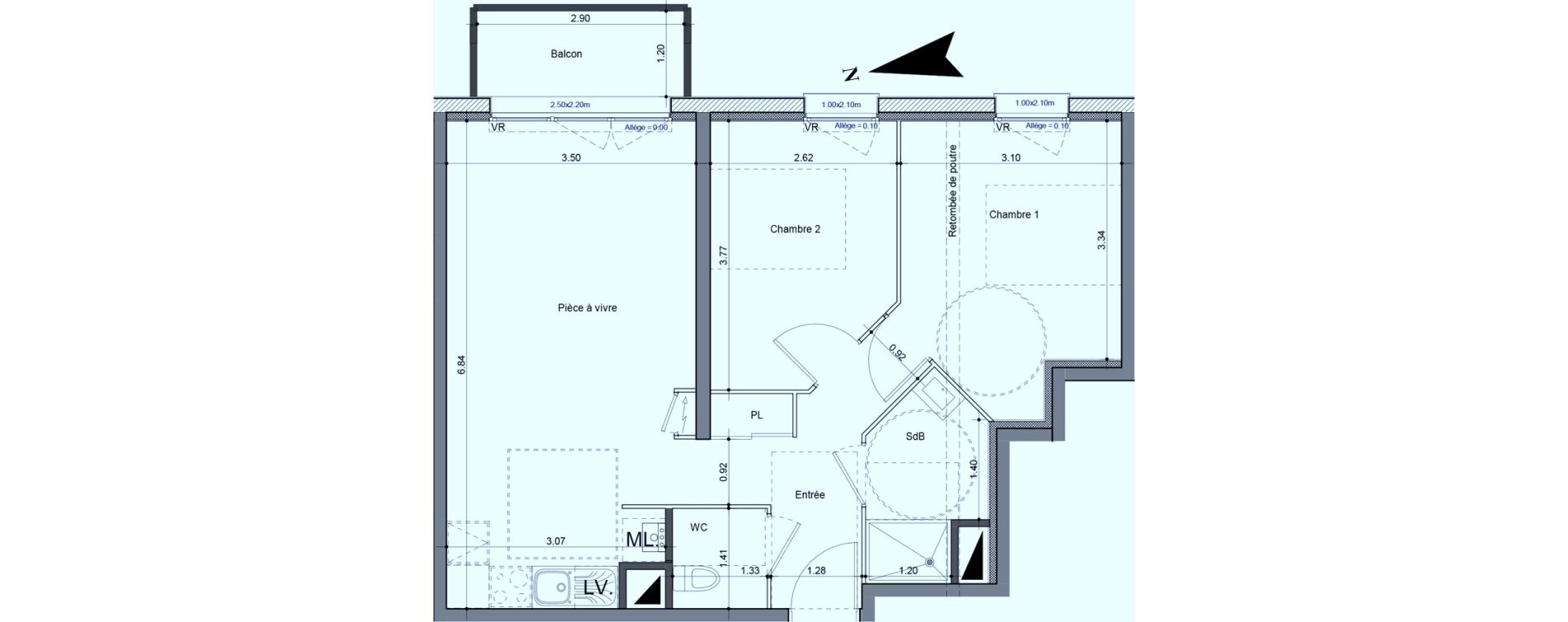 Appartement T3 de 55,36 m2 &agrave; Carpiquet Centre