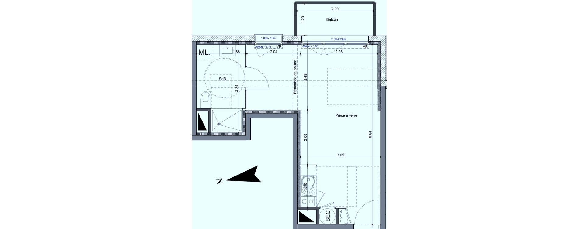 Appartement T1 de 30,54 m2 &agrave; Carpiquet Centre