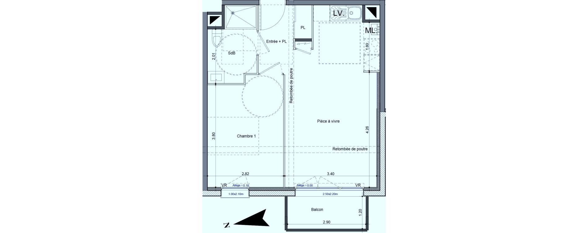 Appartement T2 de 40,80 m2 &agrave; Carpiquet Centre