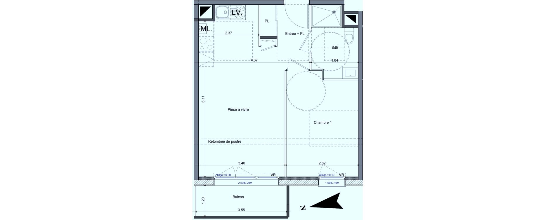 Appartement T2 de 40,53 m2 &agrave; Carpiquet Centre