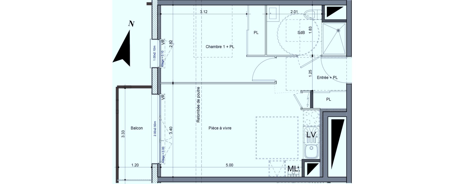 Appartement T2 de 38,10 m2 &agrave; Carpiquet Centre