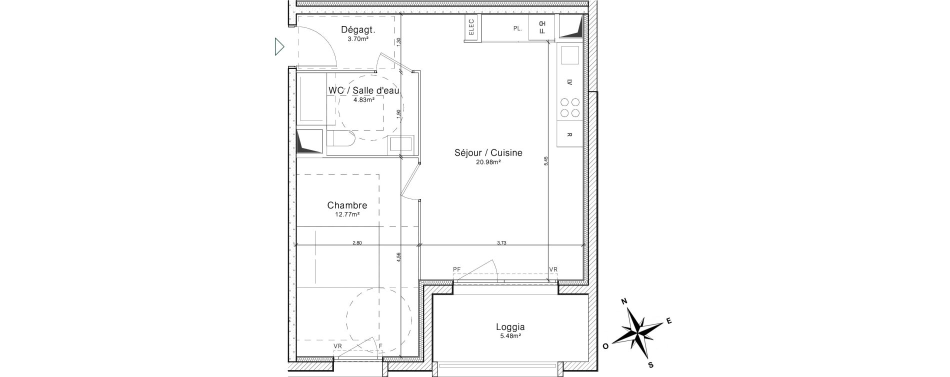 Appartement T2 de 43,37 m2 &agrave; Colombelles Le plateau et l'orne