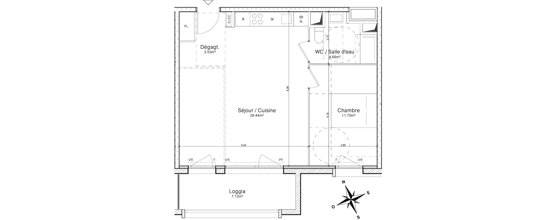 Appartement T2 de 50,11 m2 &agrave; Colombelles Le plateau et l'orne