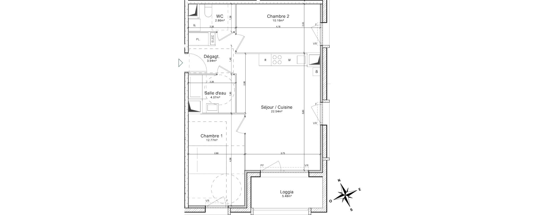Appartement T3 de 56,99 m2 &agrave; Colombelles Le plateau et l'orne