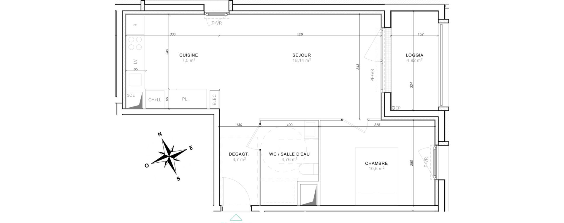 Appartement T2 de 45,90 m2 &agrave; Colombelles Le plateau et l'orne