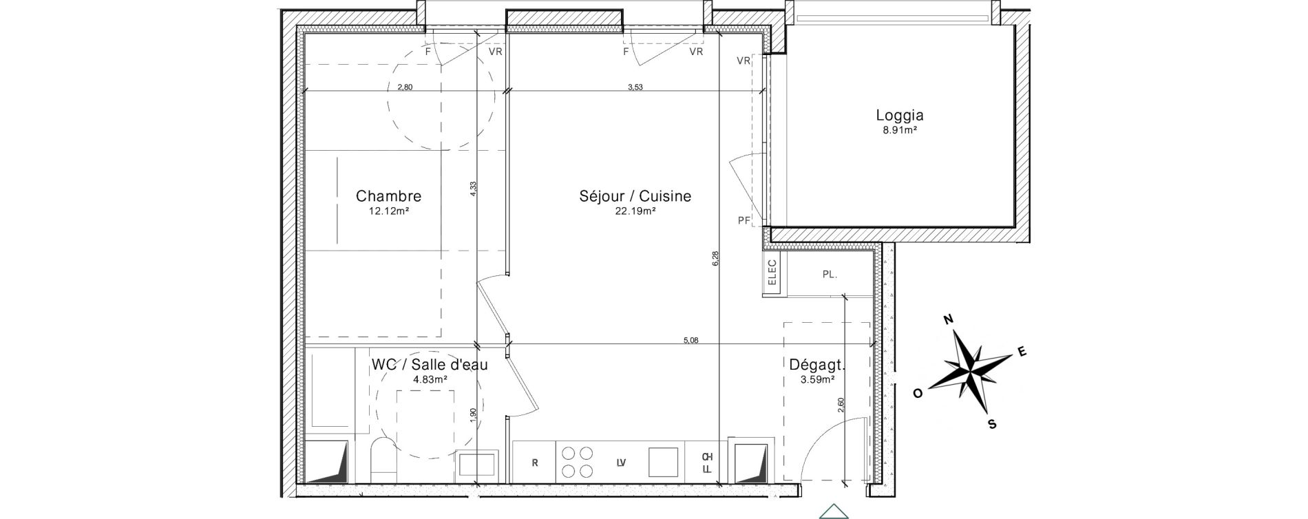 Appartement T2 de 43,51 m2 &agrave; Colombelles Le plateau et l'orne