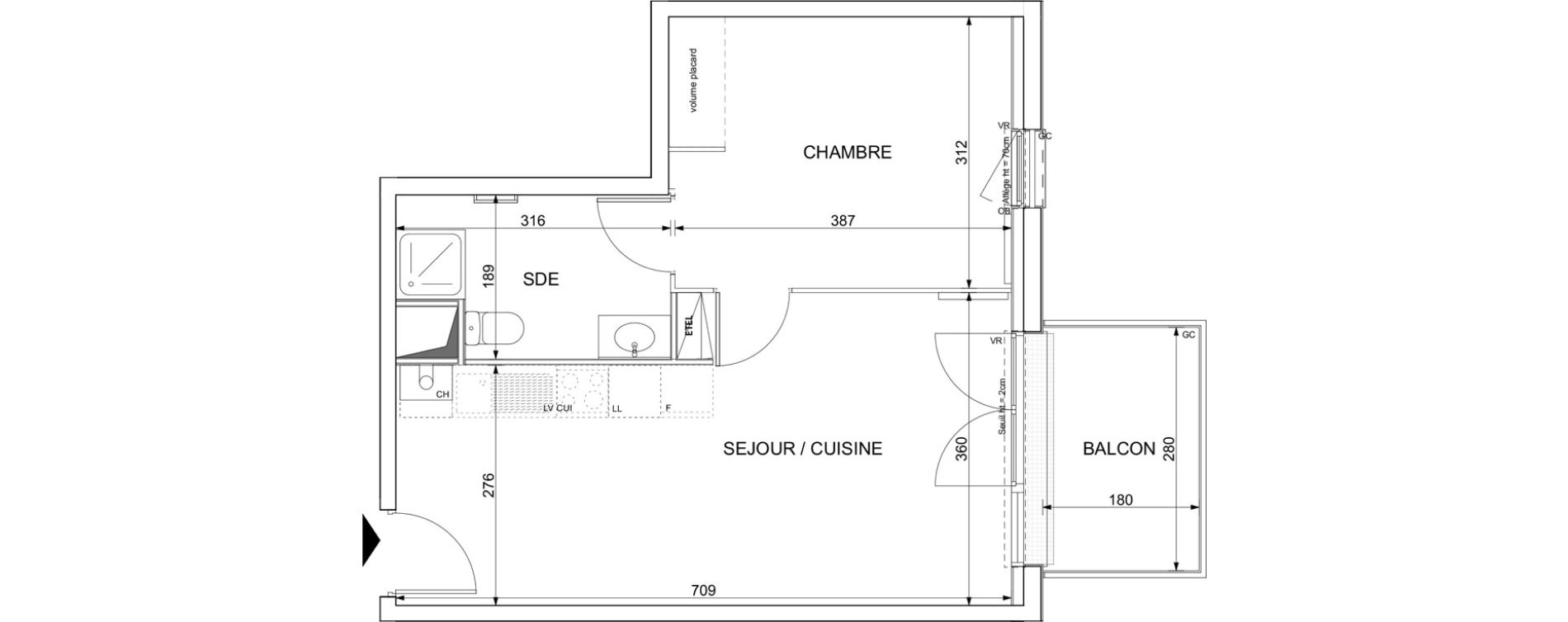 Appartement T2 de 40,17 m2 &agrave; Colombelles Le plateau et l'orne