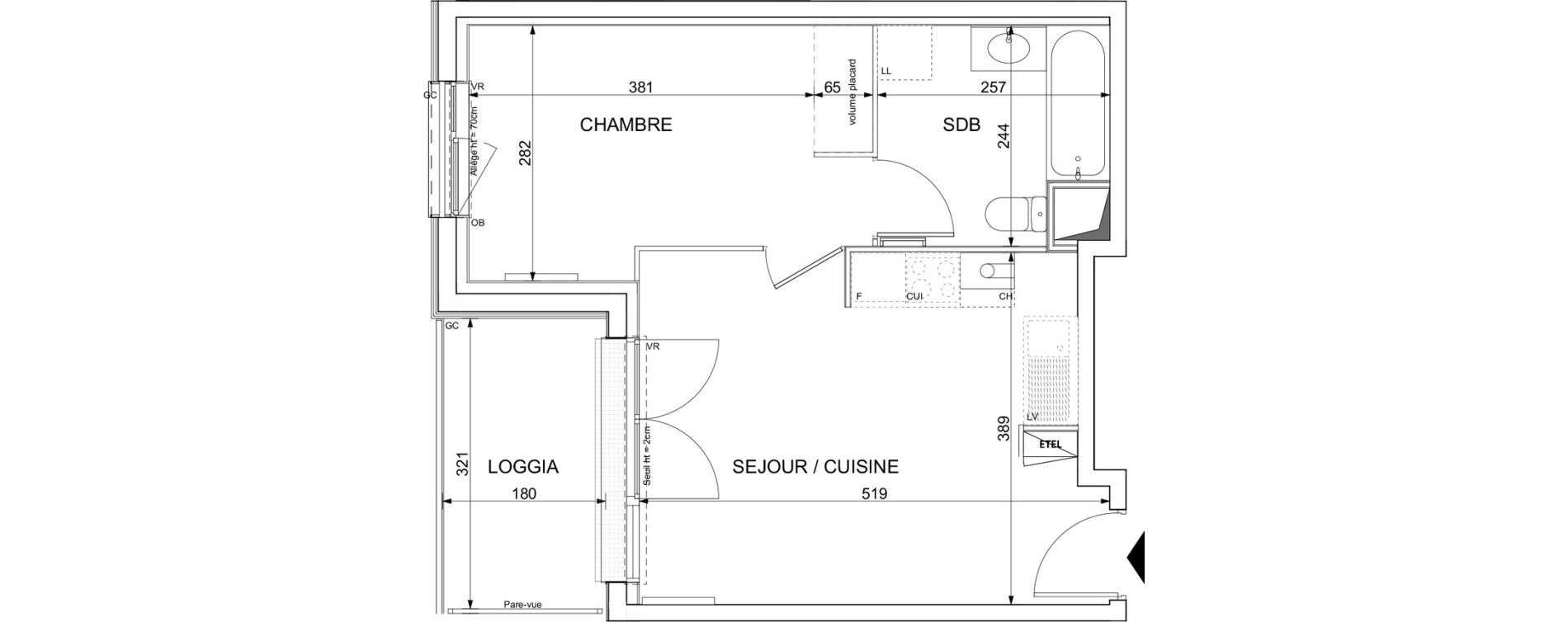 Appartement T2 de 36,34 m2 &agrave; Colombelles Le plateau et l'orne