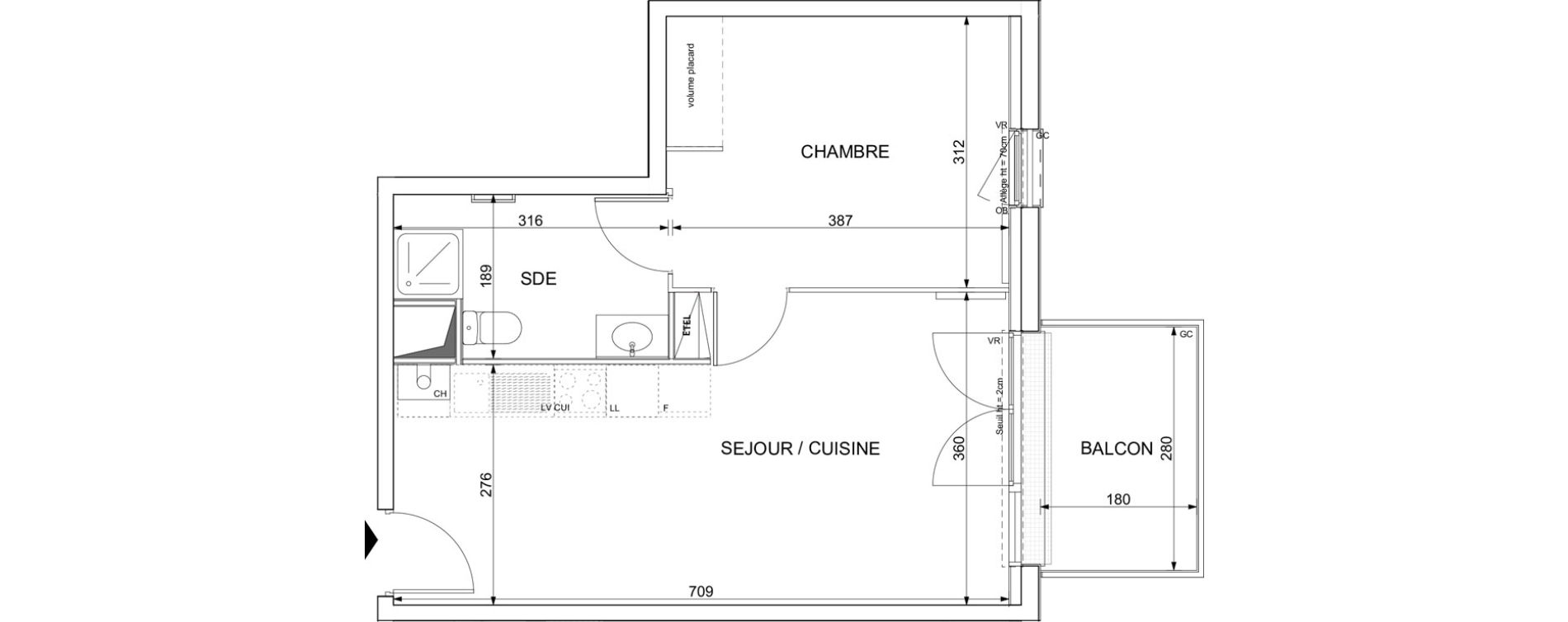 Appartement T2 de 40,17 m2 &agrave; Colombelles Le plateau et l'orne