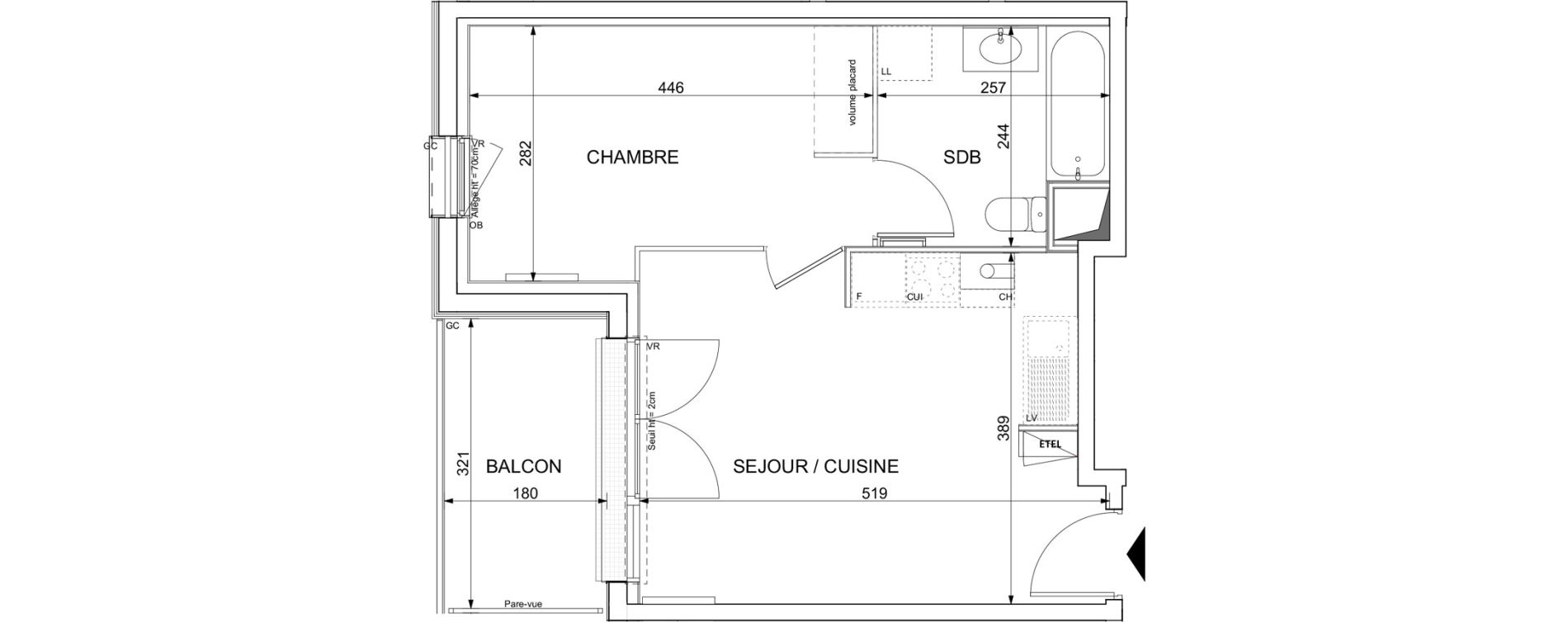 Appartement T2 de 36,28 m2 &agrave; Colombelles Le plateau et l'orne