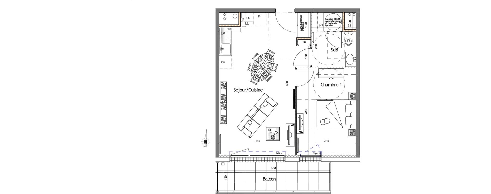 Appartement T2 de 42,28 m2 &agrave; Colombelles Centre