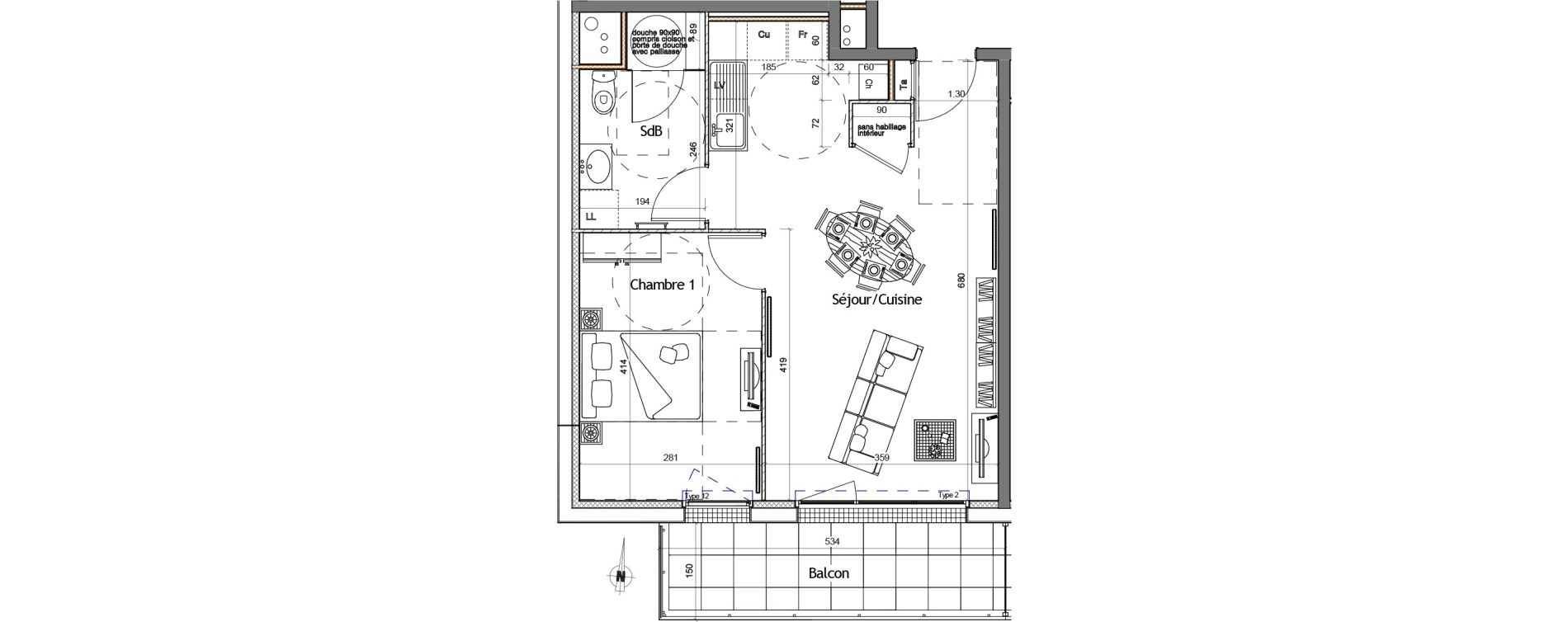 Appartement T2 de 44,96 m2 &agrave; Colombelles Centre
