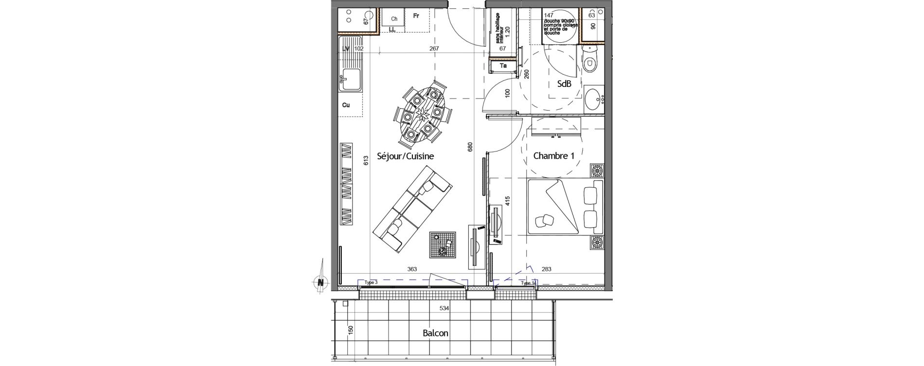 Appartement T2 de 42,28 m2 &agrave; Colombelles Centre