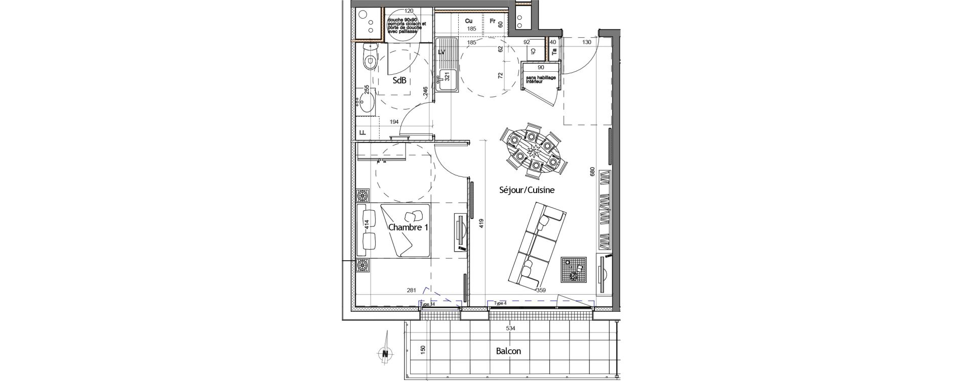 Appartement T2 de 44,96 m2 &agrave; Colombelles Centre