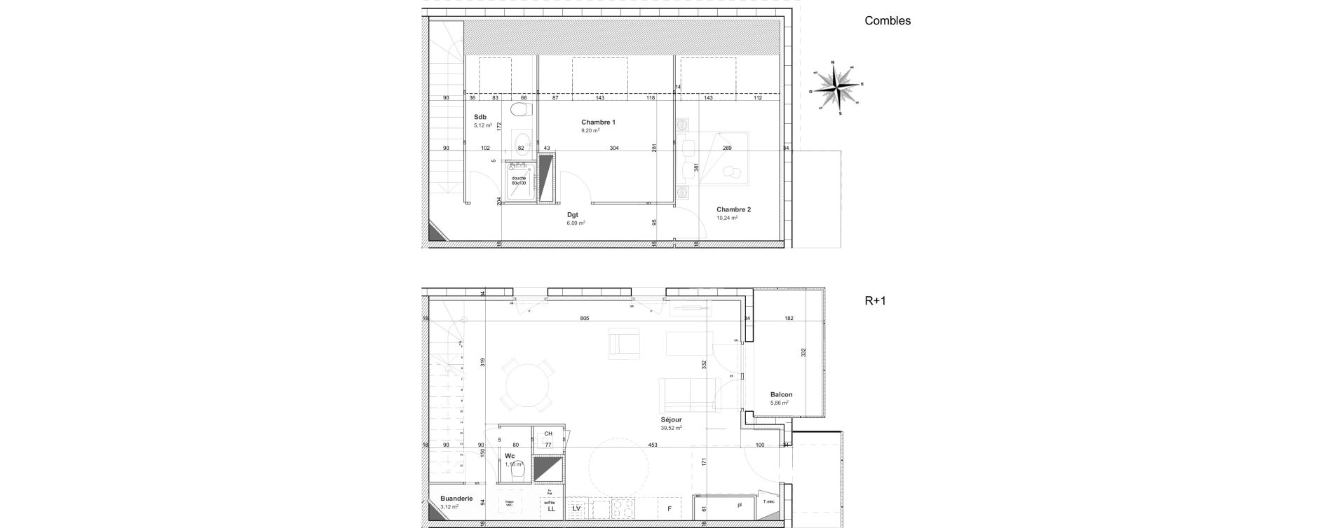 Duplex T3 de 74,45 m2 &agrave; Cormelles-Le-Royal Centre