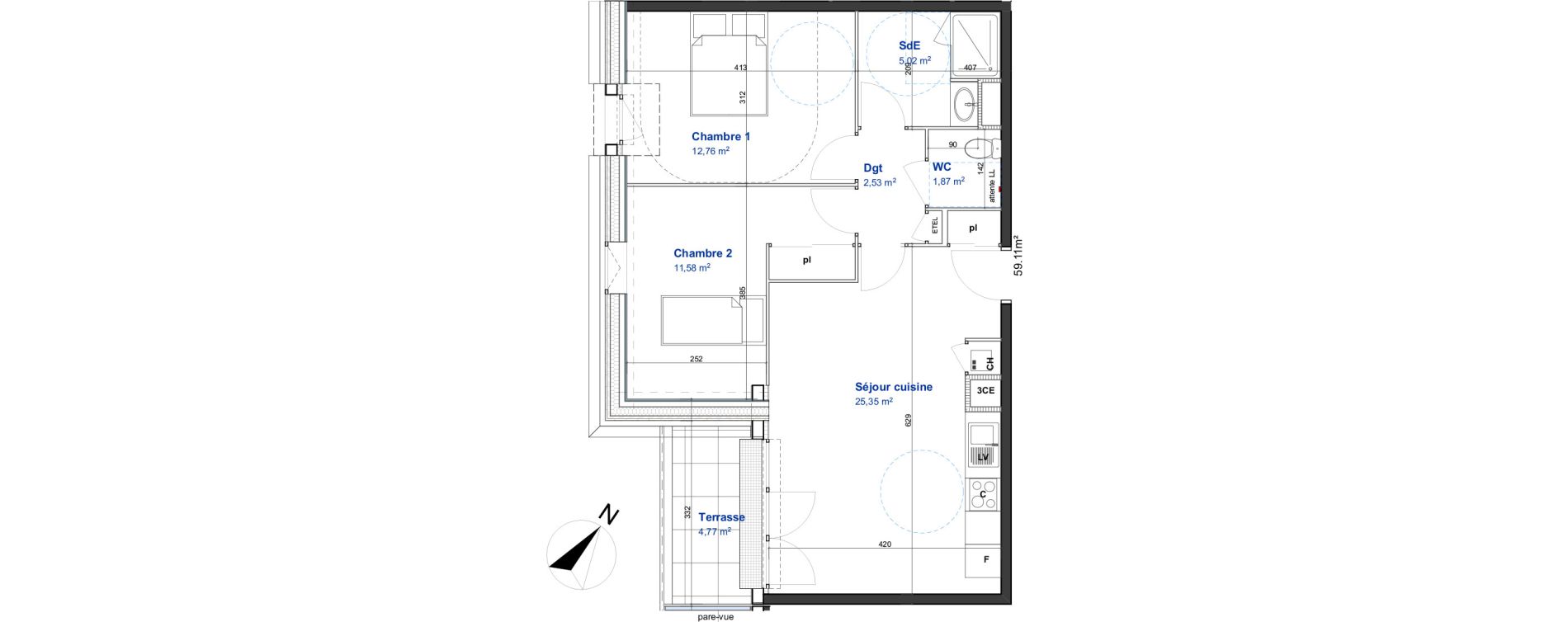 Appartement T3 de 59,11 m2 &agrave; Cormelles-Le-Royal Centre