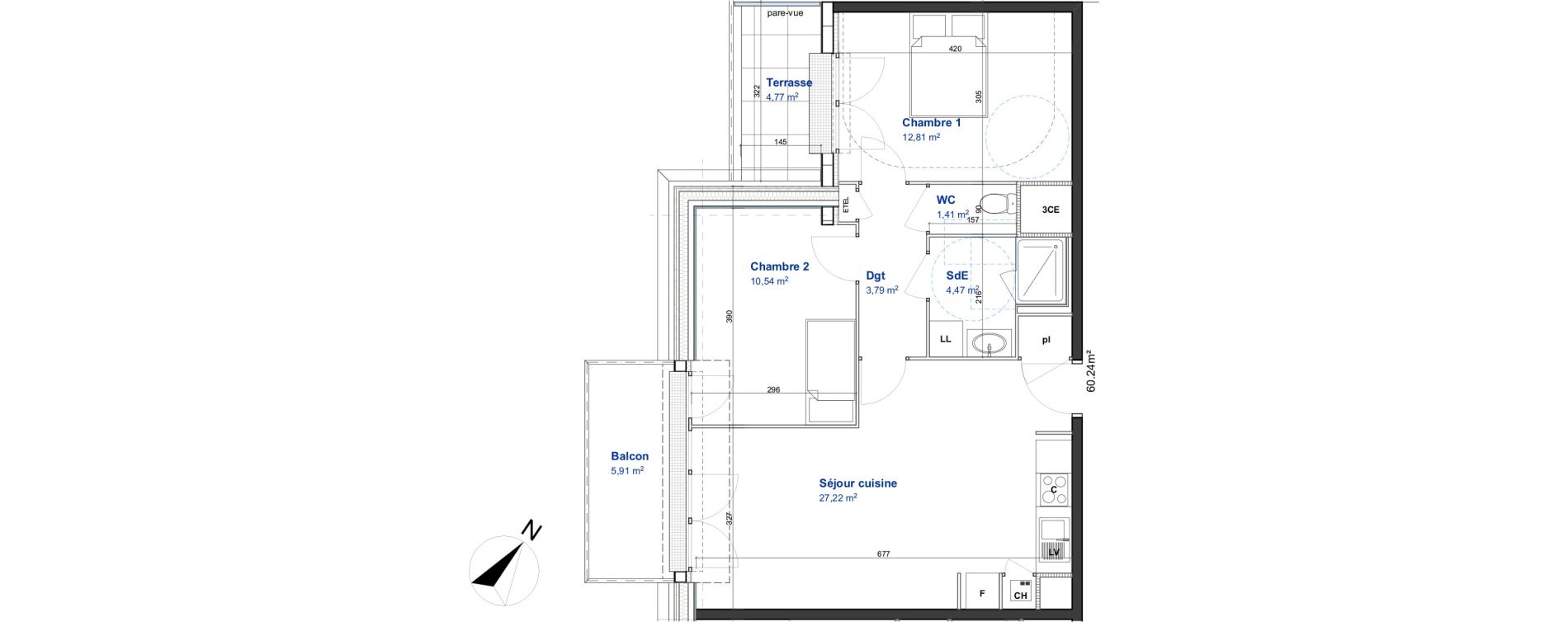 Appartement T3 de 60,24 m2 &agrave; Cormelles-Le-Royal Centre