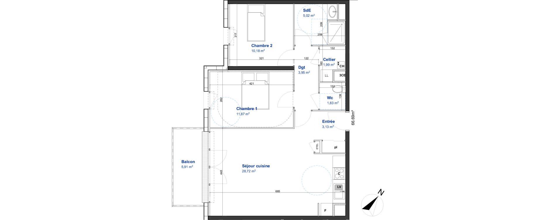 Appartement T3 de 66,69 m2 &agrave; Cormelles-Le-Royal Centre