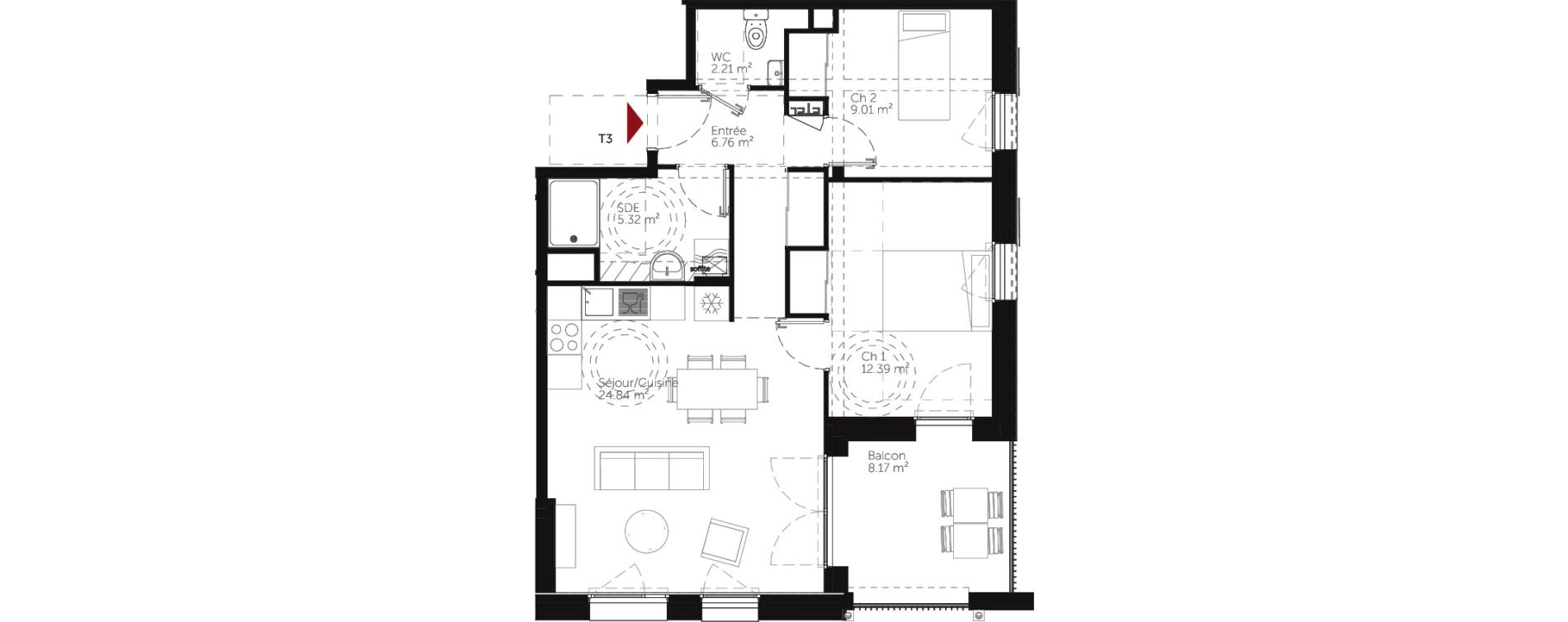 Appartement T3 de 60,53 m2 &agrave; Deauville Centre