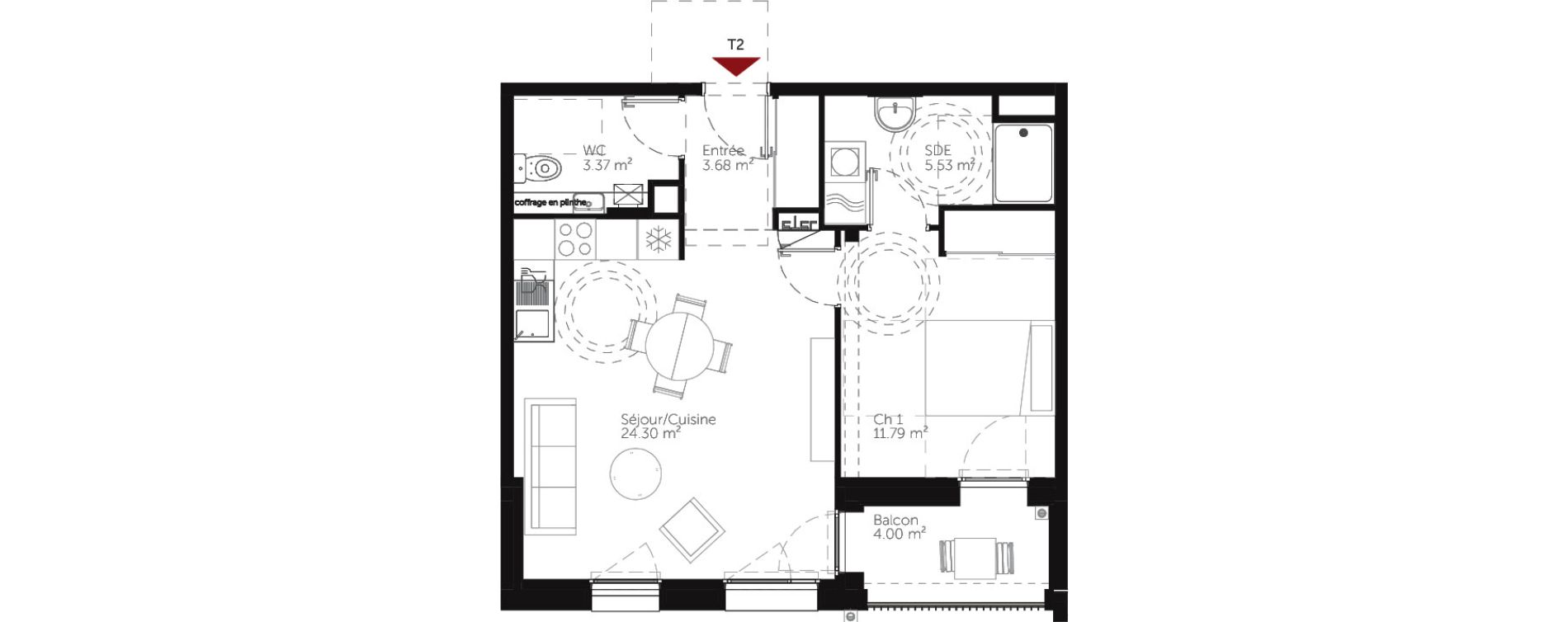 Appartement T2 de 48,67 m2 &agrave; Deauville Centre