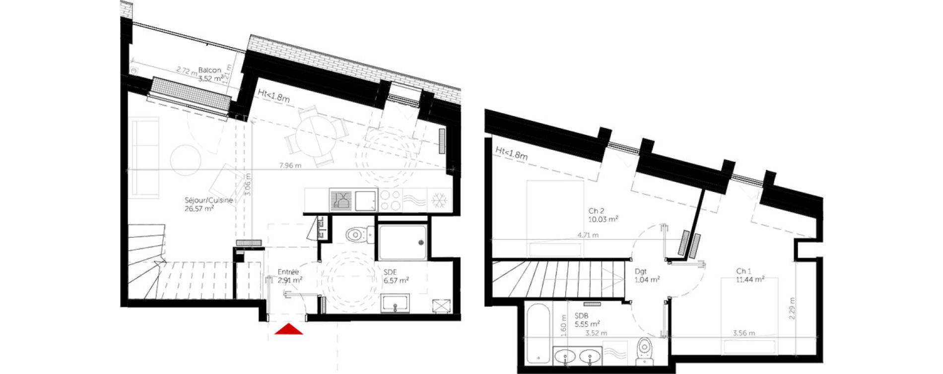 Duplex T3 de 64,11 m2 &agrave; Deauville Centre