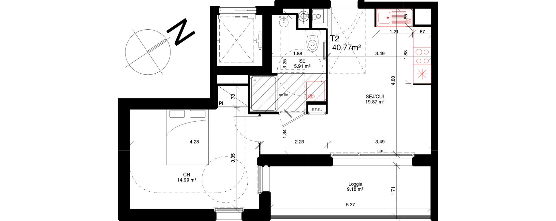 Appartement T2 de 40,77 m2 &agrave; Douvres-La-D&eacute;livrande Les hauts pr&egrave;s