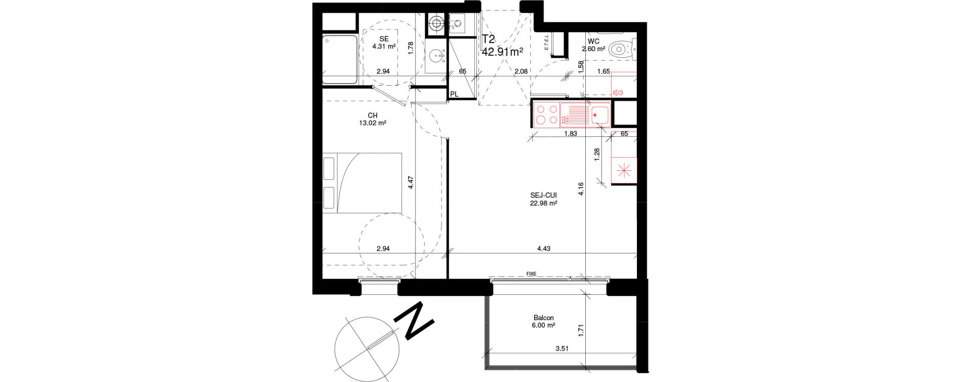Appartement T2 de 42,91 m2 &agrave; Douvres-La-D&eacute;livrande Les hauts pr&egrave;s