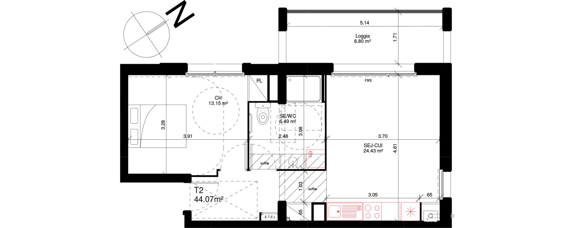 Appartement T2 de 44,07 m2 &agrave; Douvres-La-D&eacute;livrande Les hauts pr&egrave;s