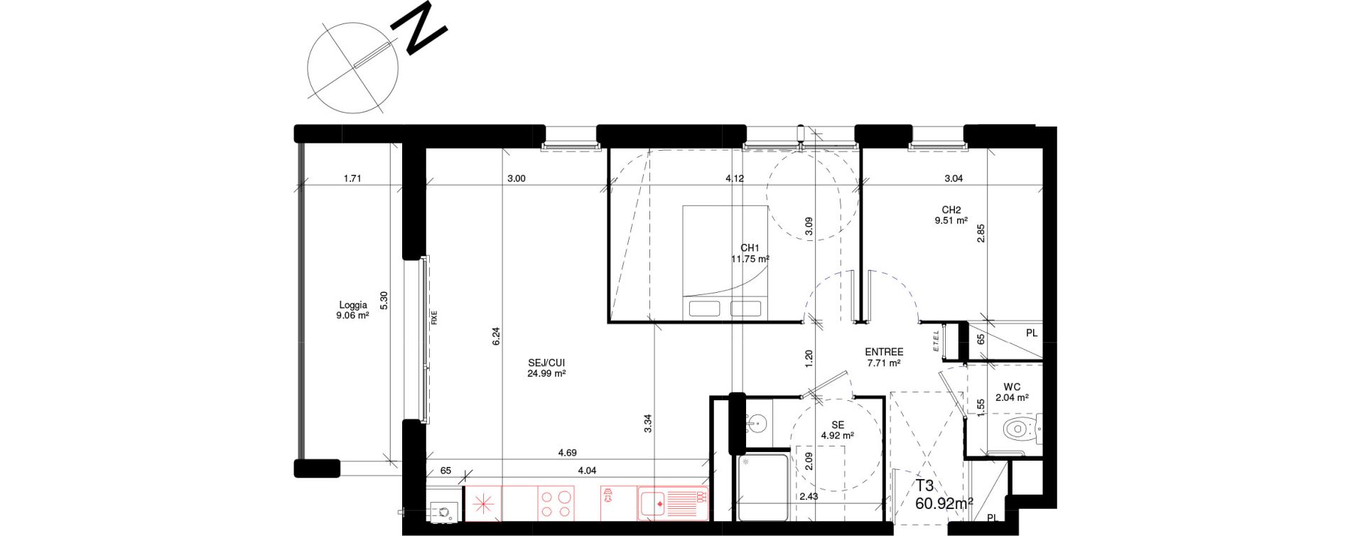 Appartement T3 de 60,92 m2 &agrave; Douvres-La-D&eacute;livrande Les hauts pr&egrave;s