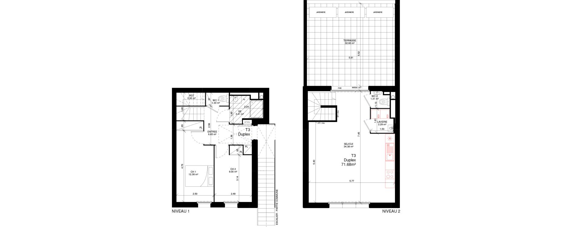 Duplex T3 de 71,68 m2 &agrave; Douvres-La-D&eacute;livrande Les hauts pr&egrave;s