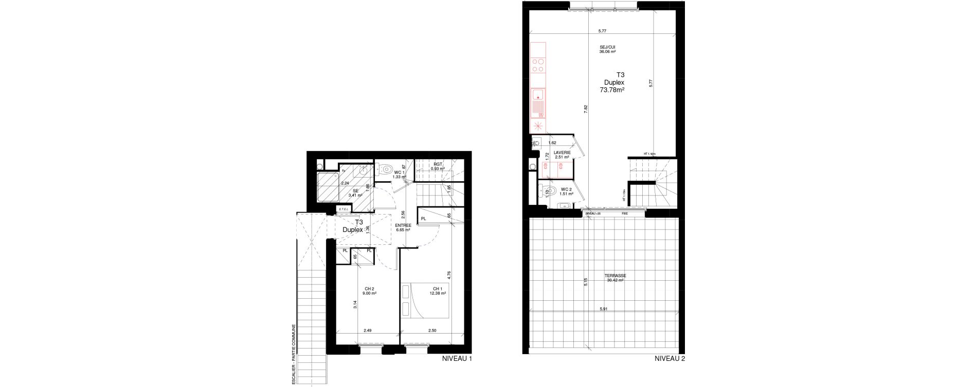 Duplex T3 de 73,78 m2 &agrave; Douvres-La-D&eacute;livrande Les hauts pr&egrave;s