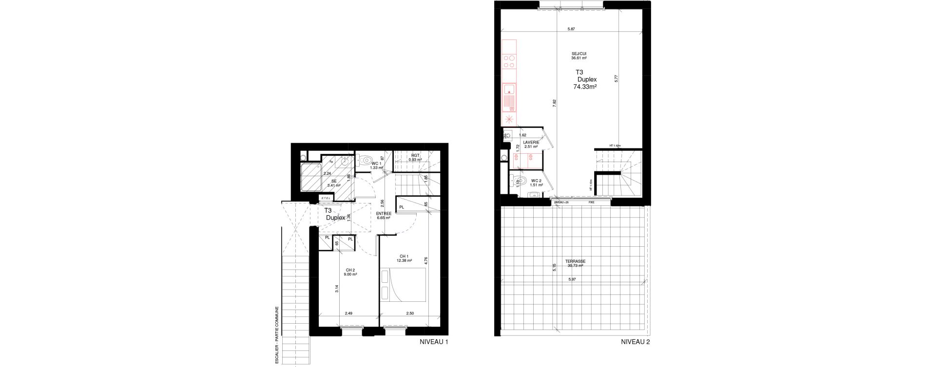 Duplex T3 de 74,33 m2 &agrave; Douvres-La-D&eacute;livrande Les hauts pr&egrave;s