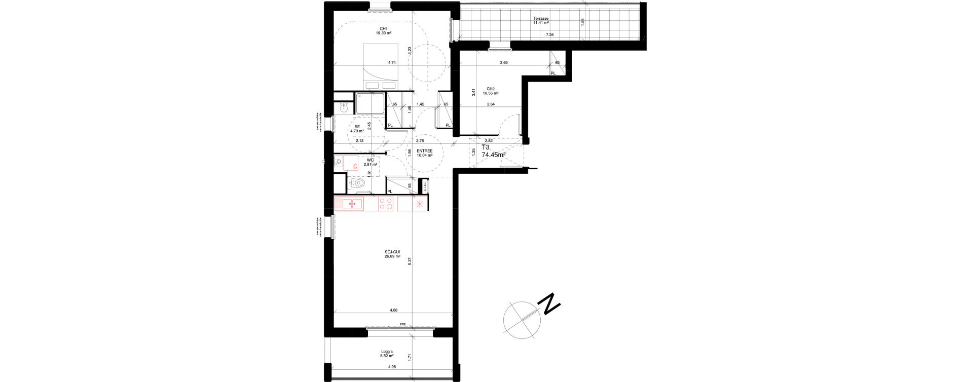 Appartement T3 de 74,45 m2 &agrave; Douvres-La-D&eacute;livrande Les hauts pr&egrave;s