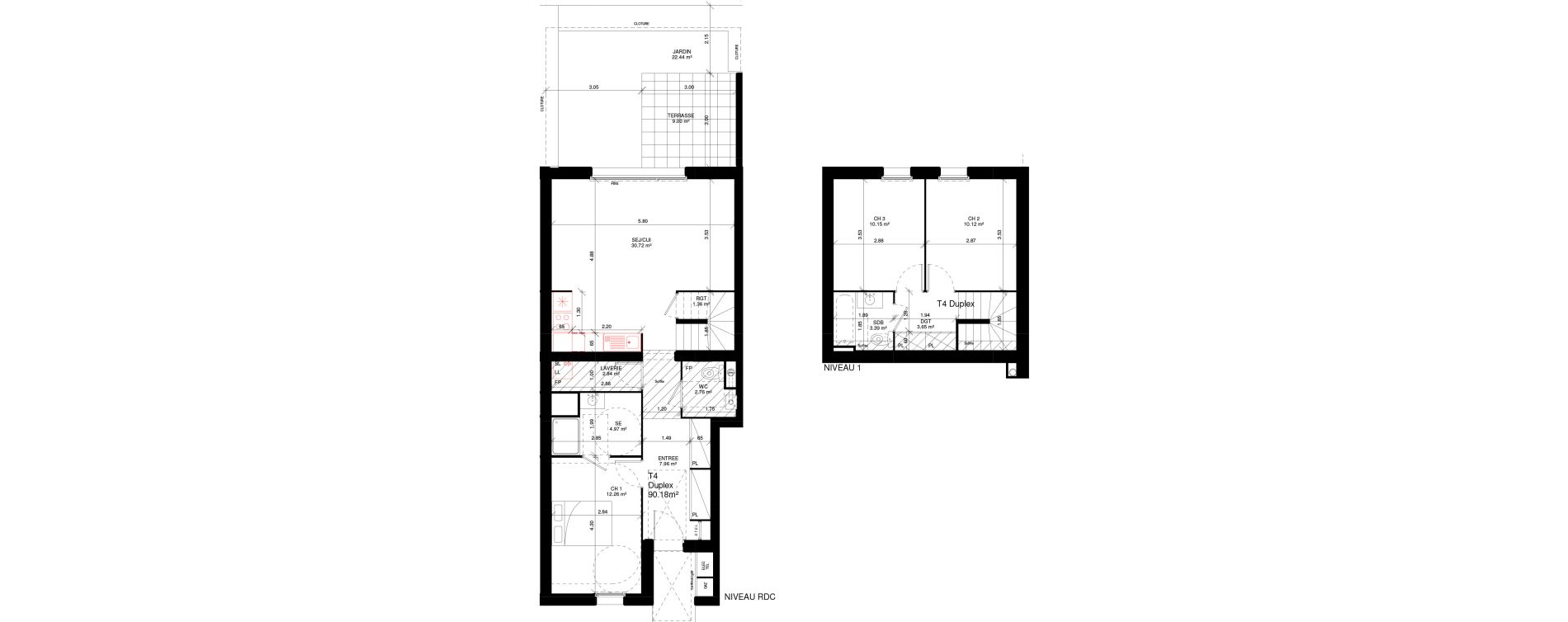 Duplex T4 de 90,18 m2 &agrave; Douvres-La-D&eacute;livrande Les hauts pr&egrave;s