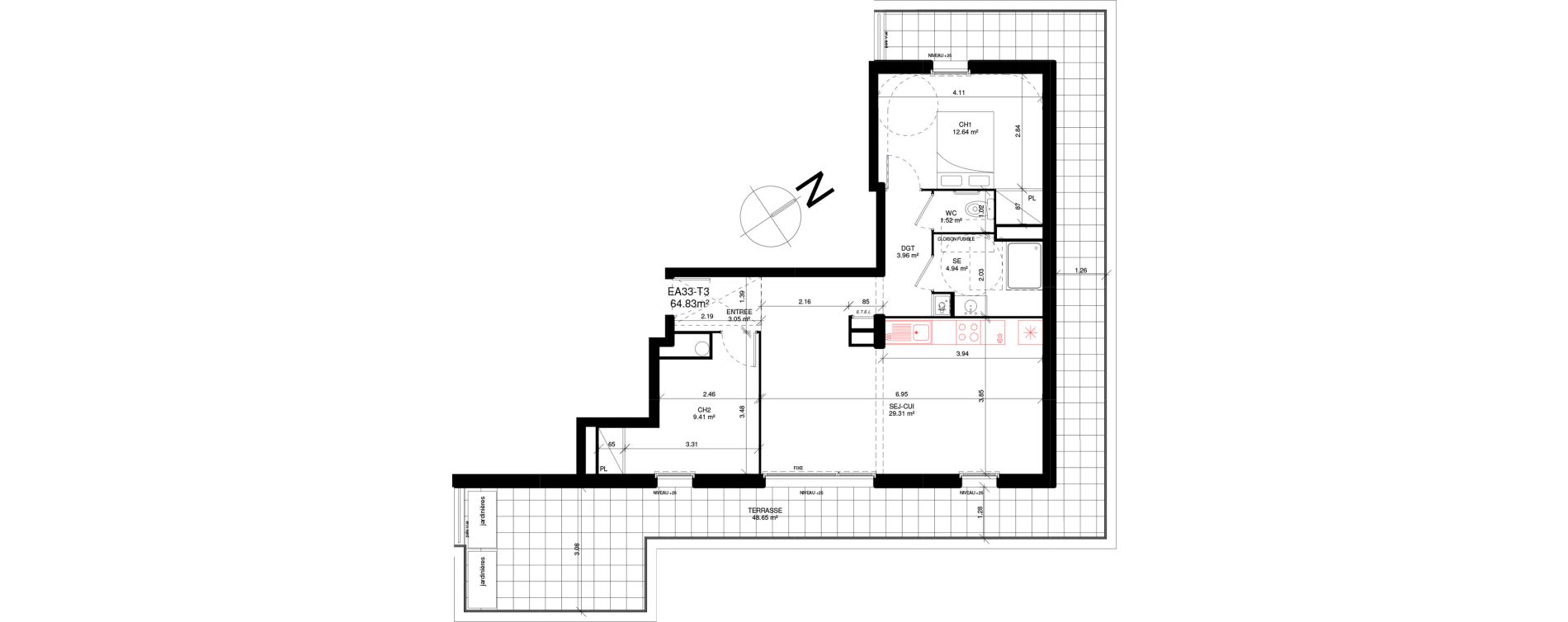 Appartement T3 de 64,83 m2 &agrave; Douvres-La-D&eacute;livrande Les hauts pr&egrave;s