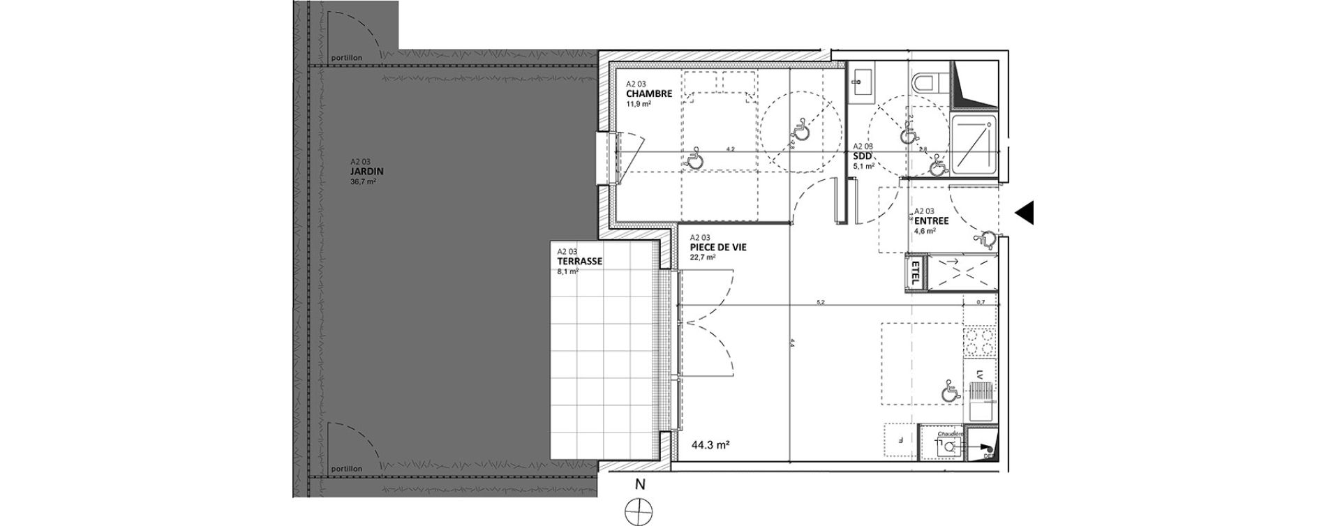 Appartement T2 de 44,30 m2 &agrave; &Eacute;pron Centre