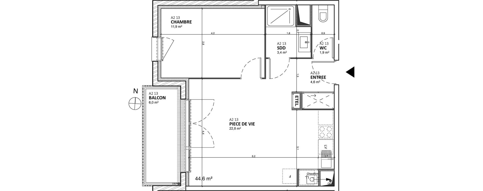 Appartement T2 de 44,60 m2 &agrave; &Eacute;pron Centre
