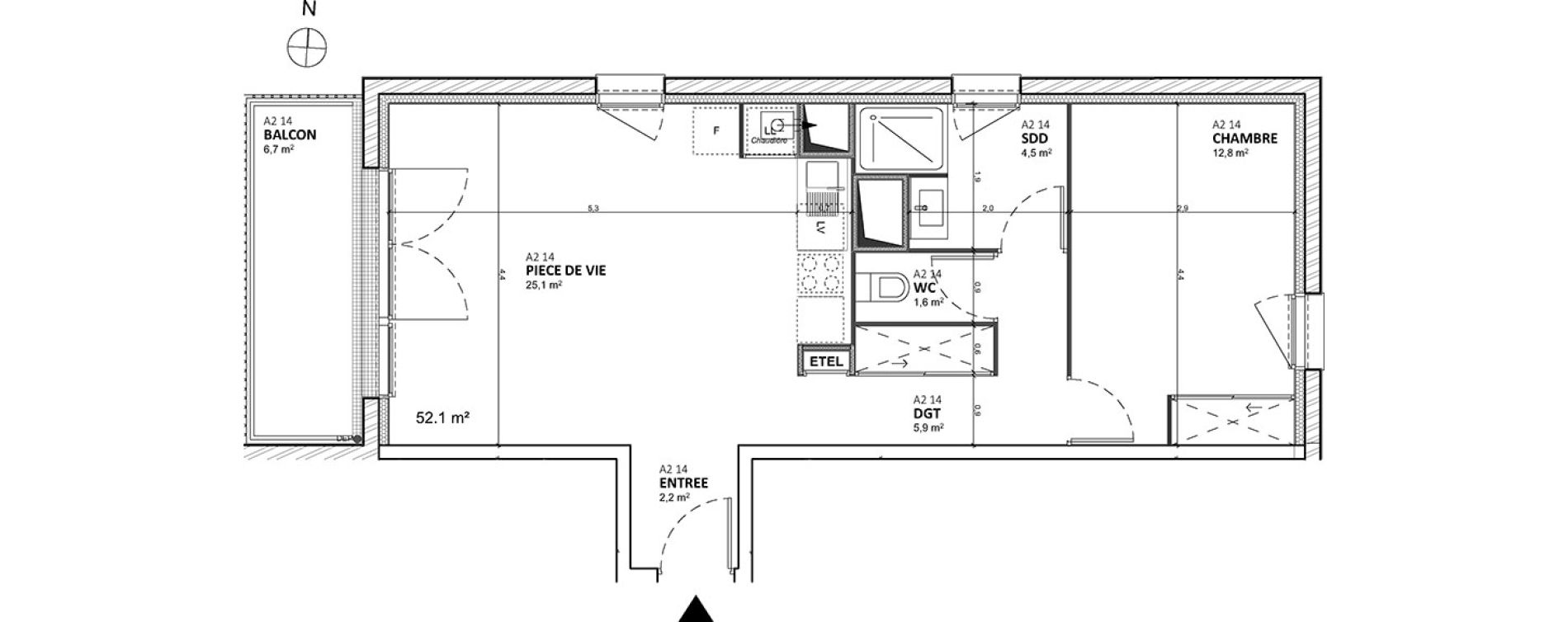 Appartement T2 de 52,10 m2 &agrave; &Eacute;pron Centre
