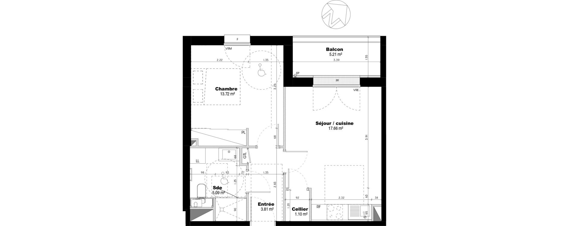 Appartement T2 de 41,38 m2 &agrave; &Eacute;pron Centre