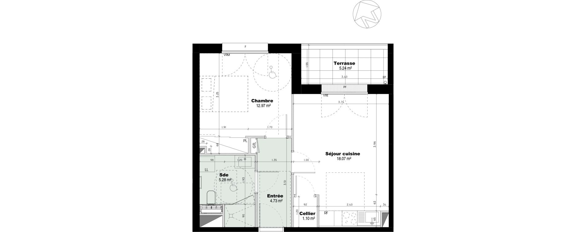 Appartement T2 de 42,15 m2 &agrave; &Eacute;pron Centre