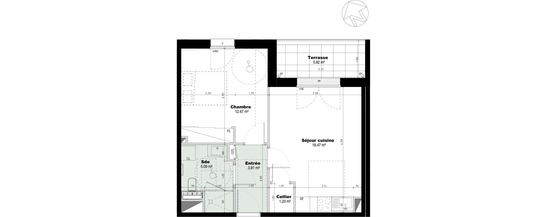 Appartement T2 de 41,24 m2 &agrave; &Eacute;pron Centre