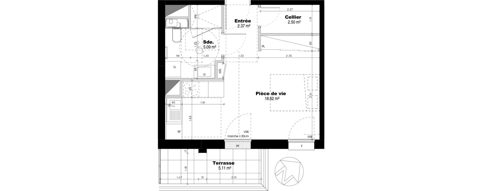 Appartement T1 de 28,58 m2 &agrave; &Eacute;pron Centre